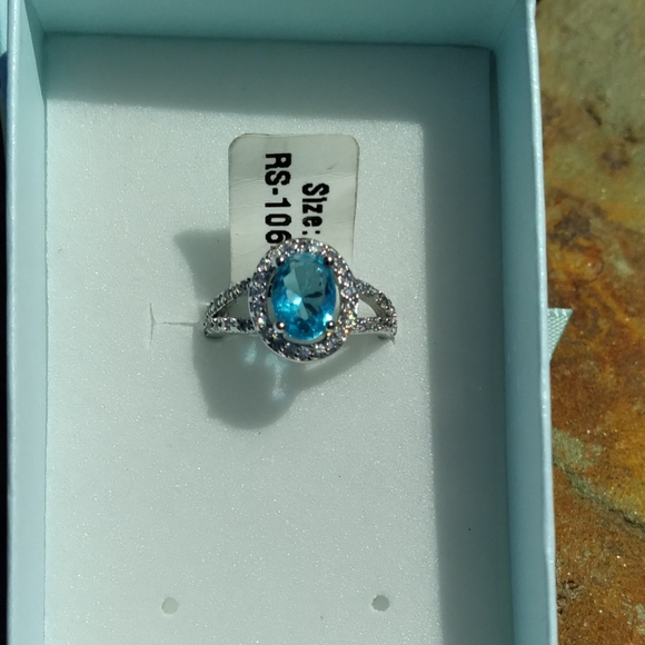 ⚘️ 18K White Gold Plated Size 5 Aquamarine CZ ring 💍 😲 - Picture 10 of 14